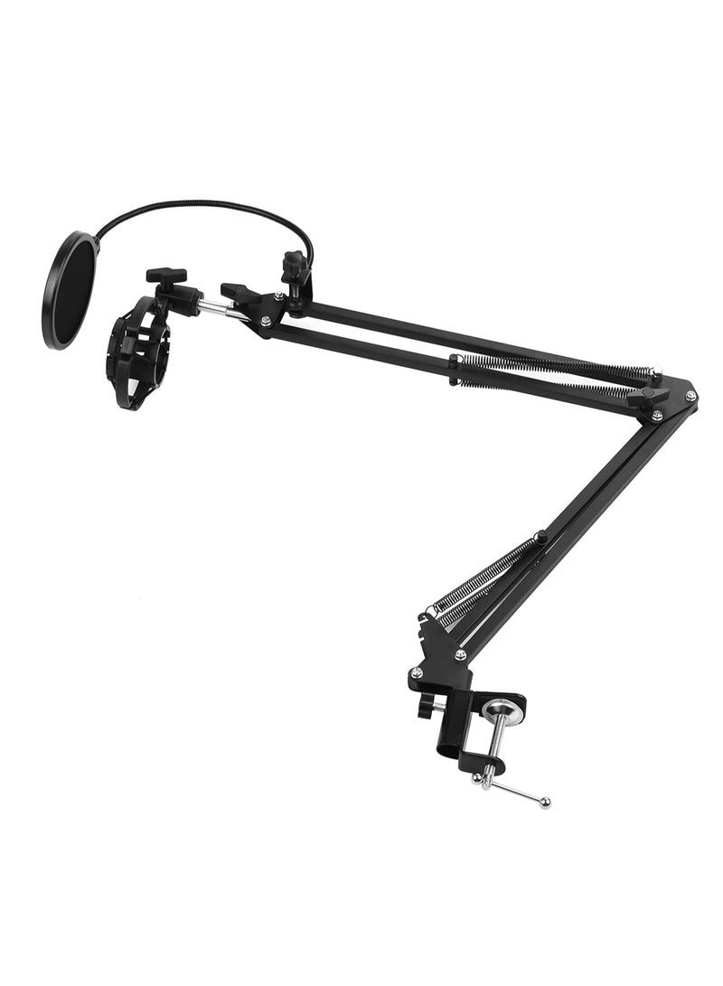 MIGOFAST Microphone Stand,Adjustable Foldable Microphone Stand Heaby Duty Metal Mic Arm Bracket with Shock Proof Holder Windshield Pop Filter for Studio Recording Live Video Broadcasting Online Singing - Image 1