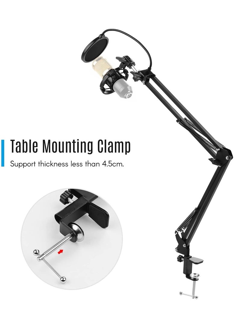MIGOFAST Microphone Stand,Adjustable Foldable Microphone Stand Heaby Duty Metal Mic Arm Bracket with Shock Proof Holder Windshield Pop Filter for Studio Recording Live Video Broadcasting Online Singing - Image 4