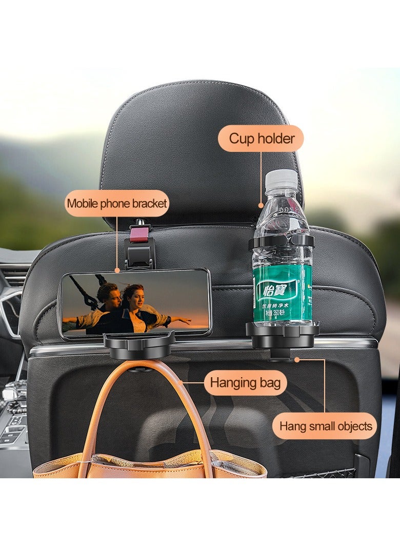 البرتقال ثلاثة في واحد مقعد السيارة مسند الرأس هوك مع محفظة حامل ، حامل الهاتف ، حامل الكأس - Image 1