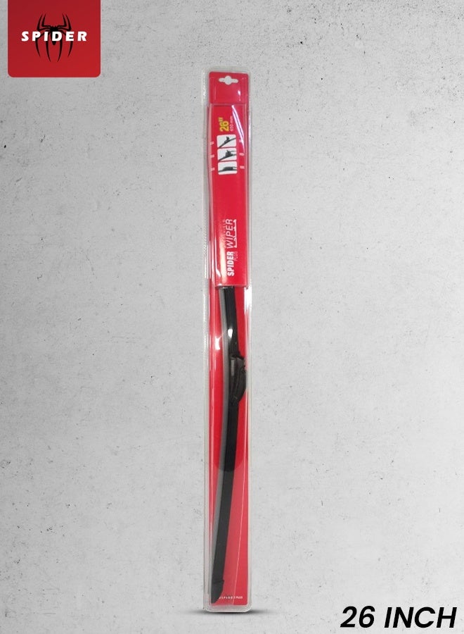 سبايدر شفرة مساحات سبايدر بريميوم لجميع الأحوال الجوية، مقاس 26 بوصة، بدون إطار، مصنوعة من المطاط الطبيعي، هيكل معدني مقاوم للتآكل، بوليمر مضاد للضوضاء، مسح صامت وخالٍ من الخطوط (تم اختباره حتى 750 ألف مسحة) - ملاءمة عالمية - Image 1