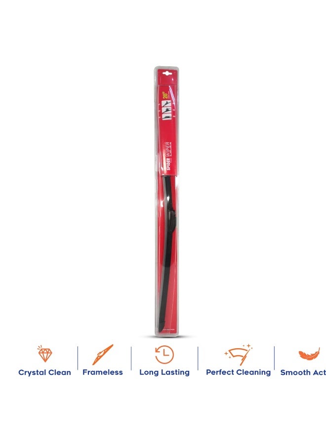 سبايدر شفرة مساحات سبايدر بريميوم لجميع الأحوال الجوية، مقاس 26 بوصة، بدون إطار، مصنوعة من المطاط الطبيعي، هيكل معدني مقاوم للتآكل، بوليمر مضاد للضوضاء، مسح صامت وخالٍ من الخطوط (تم اختباره حتى 750 ألف مسحة) - ملاءمة عالمية - Image 4