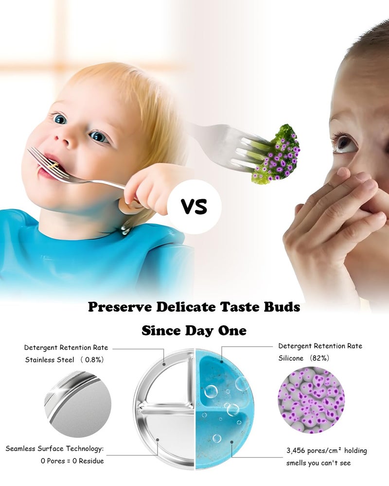 Bakpoco Stainless Steel Kids Plates 4 Packs, Deepened 9" Portion Control Plate Divided Plate for Toddlers Adults Family Bariatric Weight Loss & Diabetic Diet, Non Toxic Unbreakable Dinner Dishes - Image 3