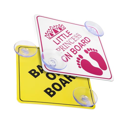 XLIUAX 2 Pcs Safety Car Warning Signs Baby on Board Little Princess on Board Car Sticker Decal with Double Suction Cups for Window Cling 5 x 5Yellow Pink - Image 1