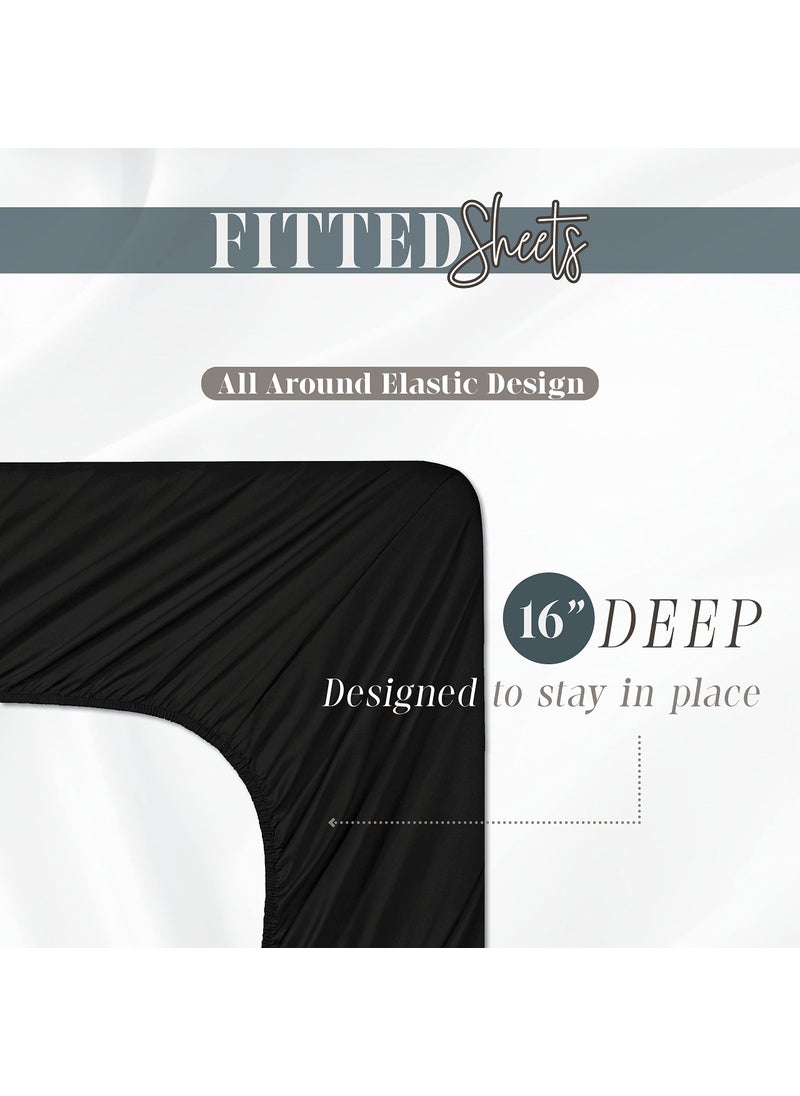 Elegant Comfort (6-Pack) Luxury Fitted Sheets! Premium Hotel Quality Elegant Comfort Wrinkle-Free 1500 Thread Count Egyptian Quality 6-Pack Fitted Sheet with Storage Pockets on Sides  Full Size  Black  - Image 5