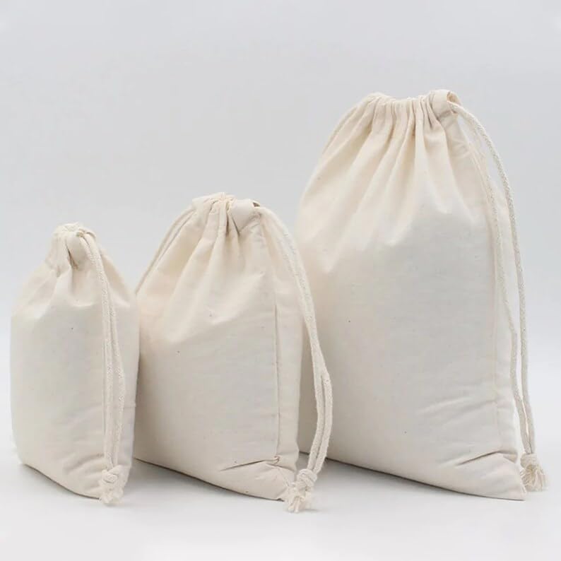 TBF 12 Pack Drawstring Pouches Gift Bags Natural Plain Wholesale Cotton Canvas for Party Favor Jewelry Blank Reusable Pouch Bags Bulk Wholesale 5 x 6 Inches - Image 4