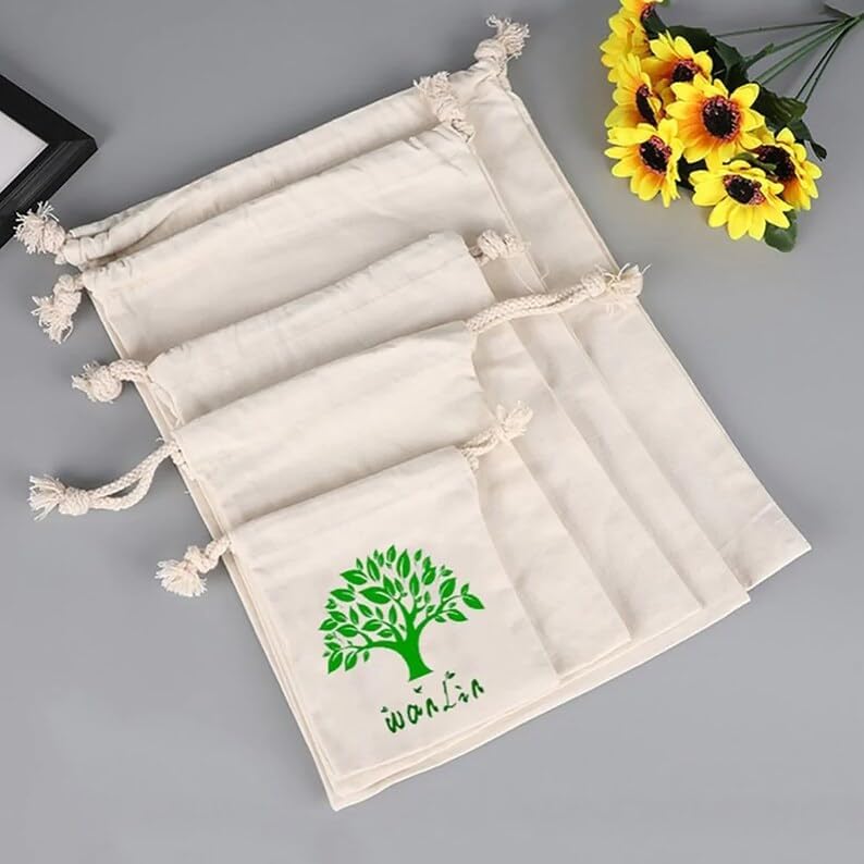 TBF 12 Pack Drawstring Pouches Gift Bags Natural Plain Wholesale Cotton Canvas for Party Favor Jewelry Blank Reusable Pouch Bags Bulk Wholesale 5 x 6 Inches - Image 3