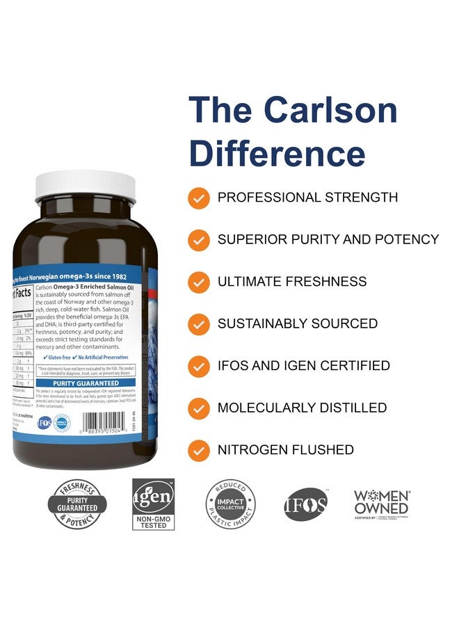 كارلسون - زيت سمك السلمون النرويجي، 500 ملغ من أحماض أوميجا 3 الدهنية، مكمل غذائي لزيت سمك السلمون النرويجي، كبسولات زيت سمك السلمون البري أوميجا 3، مصادر مستدامة، لصحة الدماغ والقلب والمفاصل، 180+50 كبسولة هلامية - Image 2