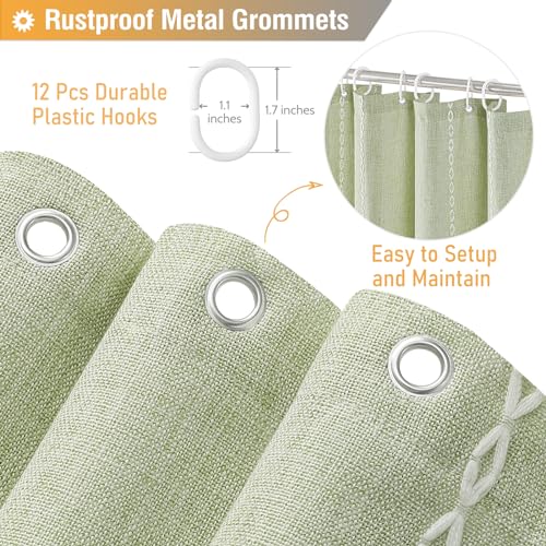 BTTN Sage Green Farmhouse Shower Curtain, Boho Linen Striped Heavy Duty Fabric Shower Curtain Set with Tassel, Bohemian Country Thick Shower Curtain for Bathroom, Wrinkle Free, Water Repellent, 72x72 - Image 5