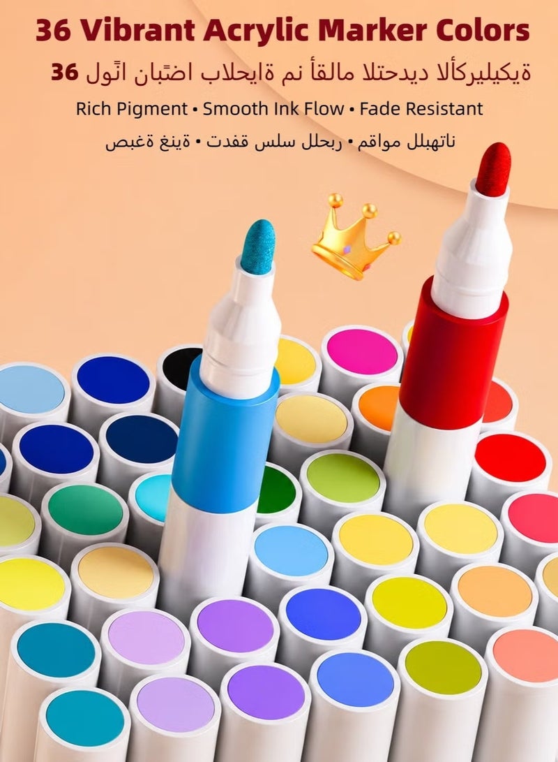 أكريليك مجموعة أقلام تحديد أكريليك مكونة من 36 لوناً – أقلام طلاء أكريليك للرسم والتلوين والرسم على الصخور – مستلزمات رسم للأطفال - Image 3