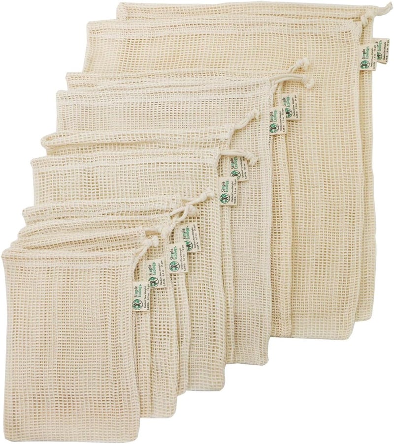 Simple Ecology Reusable Grocery Produce Shopping and Storage Bags, Organic Cotton Mesh, Set of 10 (2 ea. XL, L, M, S, XS) - Image 1