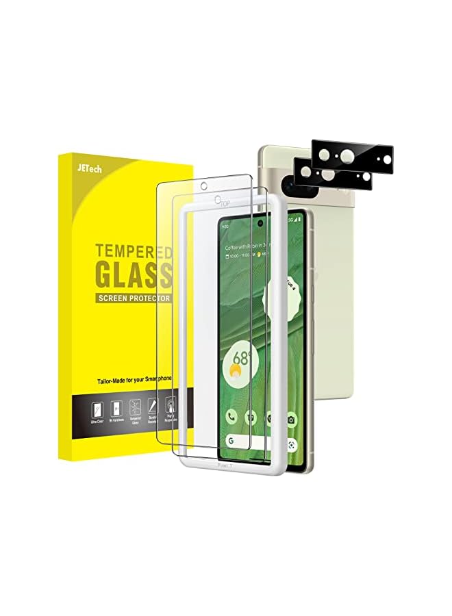 جي تيك واقي شاشة JETech لهاتف Google Pixel 7 مع واقي عدسة الكاميرا، أداة سهلة التركيب، طبقة من الزجاج المقسى، متوافق مع معرف بصمة الإصبع، شفاف عالي الدقة، عبوتان لكل منهما - Image 1