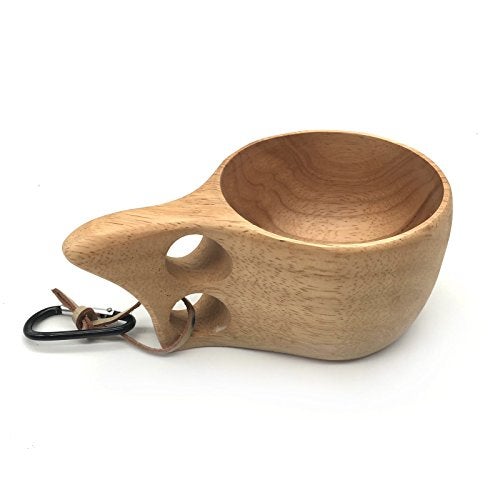 JUSPRO Nordic Style Handmade Finnish Kuksa Ancient Lapland Finland Style Wooden Cup (Classic-2 Holes) - Image 1