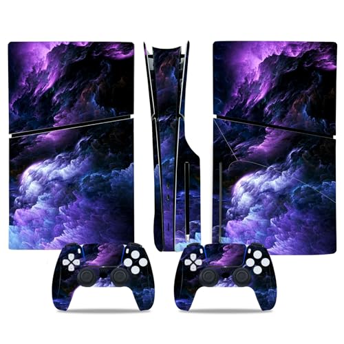 CXWITHY Skin Sticker for PS5 Slim Disc Console and Wireless Controller, Full Set Decal Cover Game Accessories (Purple Clouds) - Image 5