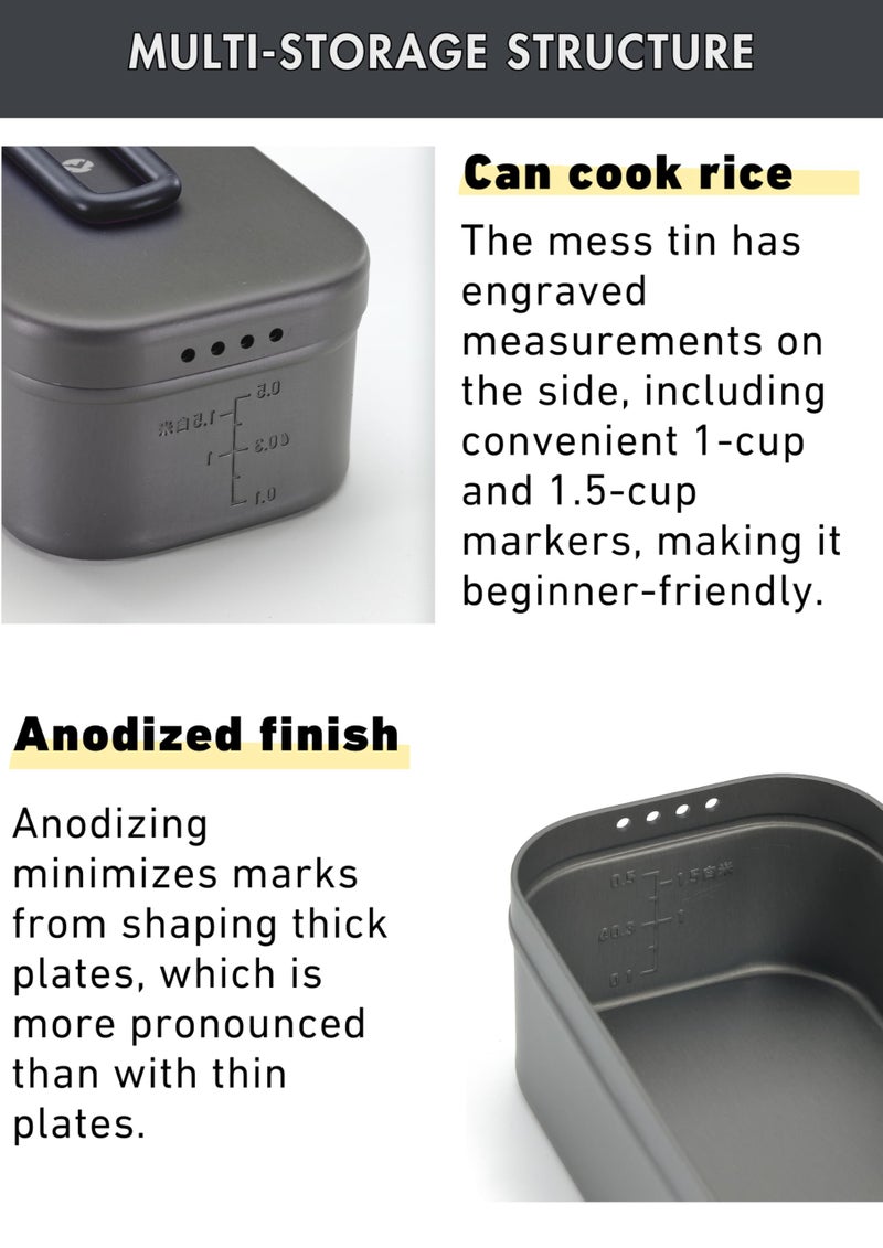 camping moon CAMPINGMOON Mess Tin 0.65L Aluminium Camping Cookware Extreme Thick Gray H-1609 - Image 5