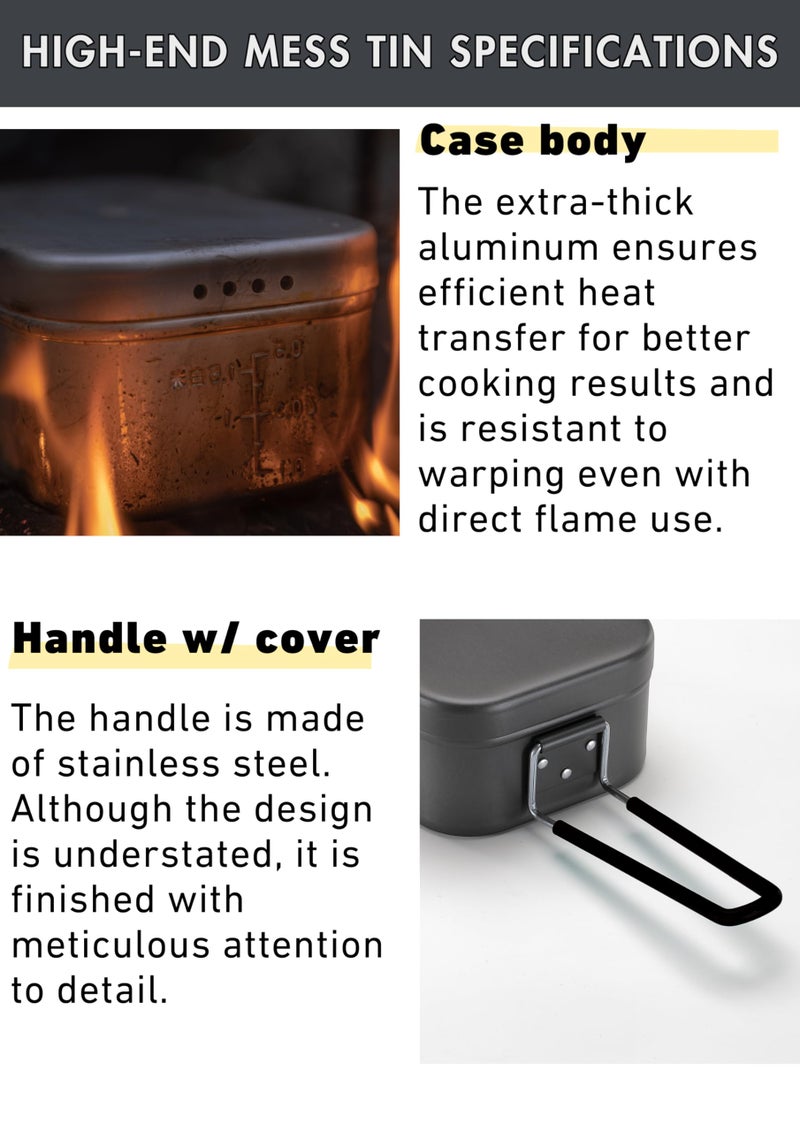 camping moon CAMPINGMOON Mess Tin 0.65L Aluminium Camping Cookware Extreme Thick Gray H-1609 - Image 3