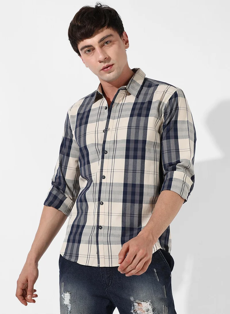 Campus Sutra Men's Tartan Plaid Button Up Shirt
