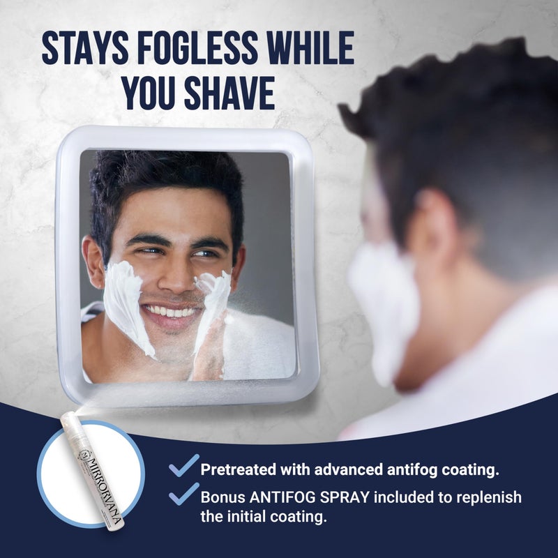 Mirrorvana Small Travel Shower Mirror - Fogless Shower Shaving Mirror with Triple Suction Cups, Anti-Fog & Shatterproof Stick On Shave Mirror for Bathroom and Travel - 5.3" x 5.3" - Image 3