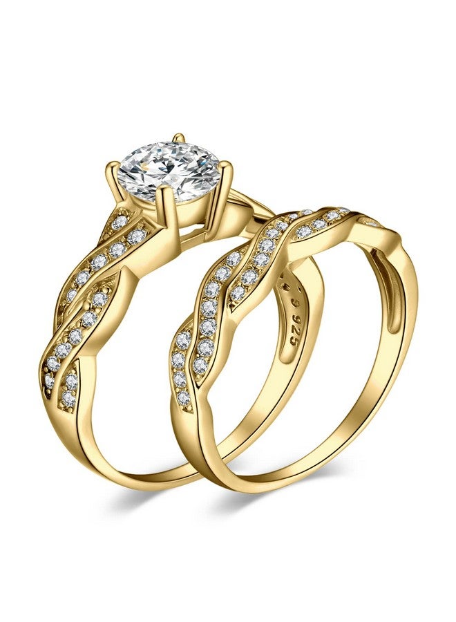 JewelryPalace Infinity 1.5Ct Cubic Zirconia Engagement Rings For Women, 14K Yellow Gold Plated 925 Sterling Silver Promise Rings For Her, Anniversary Simulated Diamond Wedding Bands Ring Set Size 10.5 - Image 1