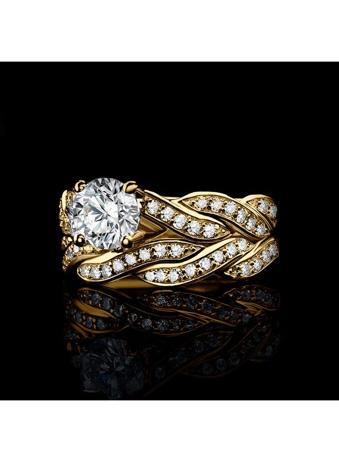 JewelryPalace Infinity 1.5Ct Cubic Zirconia Engagement Rings For Women, 14K Yellow Gold Plated 925 Sterling Silver Promise Rings For Her, Anniversary Simulated Diamond Wedding Bands Ring Set Size 10.5 - Image 3