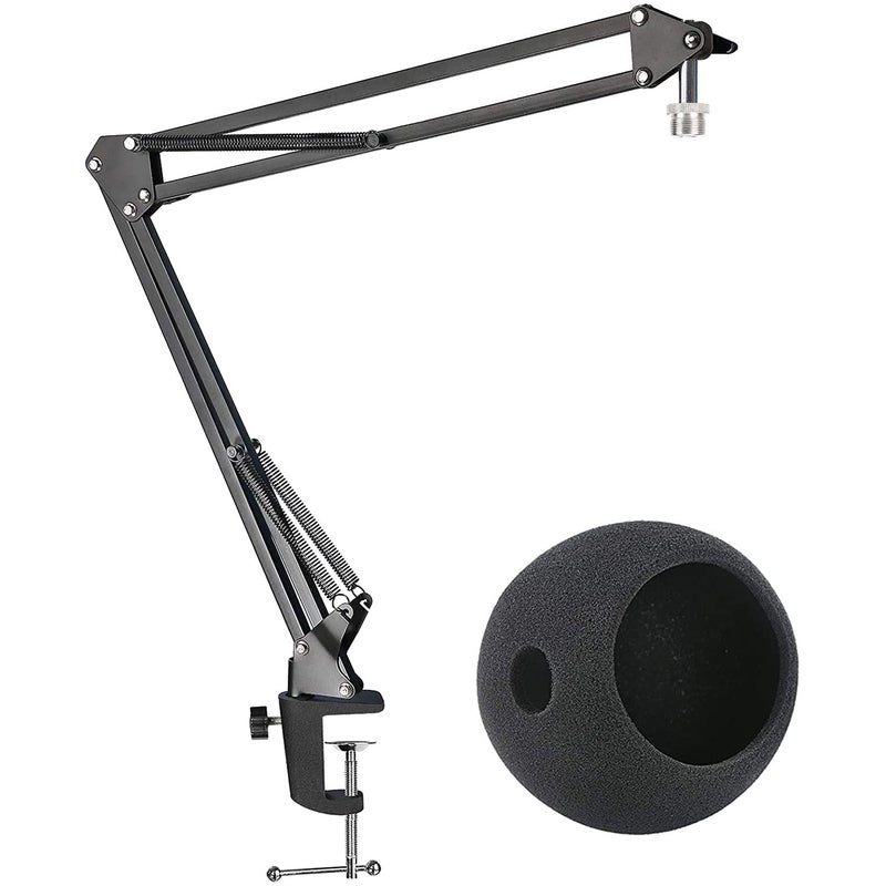 Mic Stand with Foam Windscreen For Blue Snowball Suspension Boom Scissor Arm Stand with Pop Filter Cover for Microphones iCE USB Mic by SUNMON