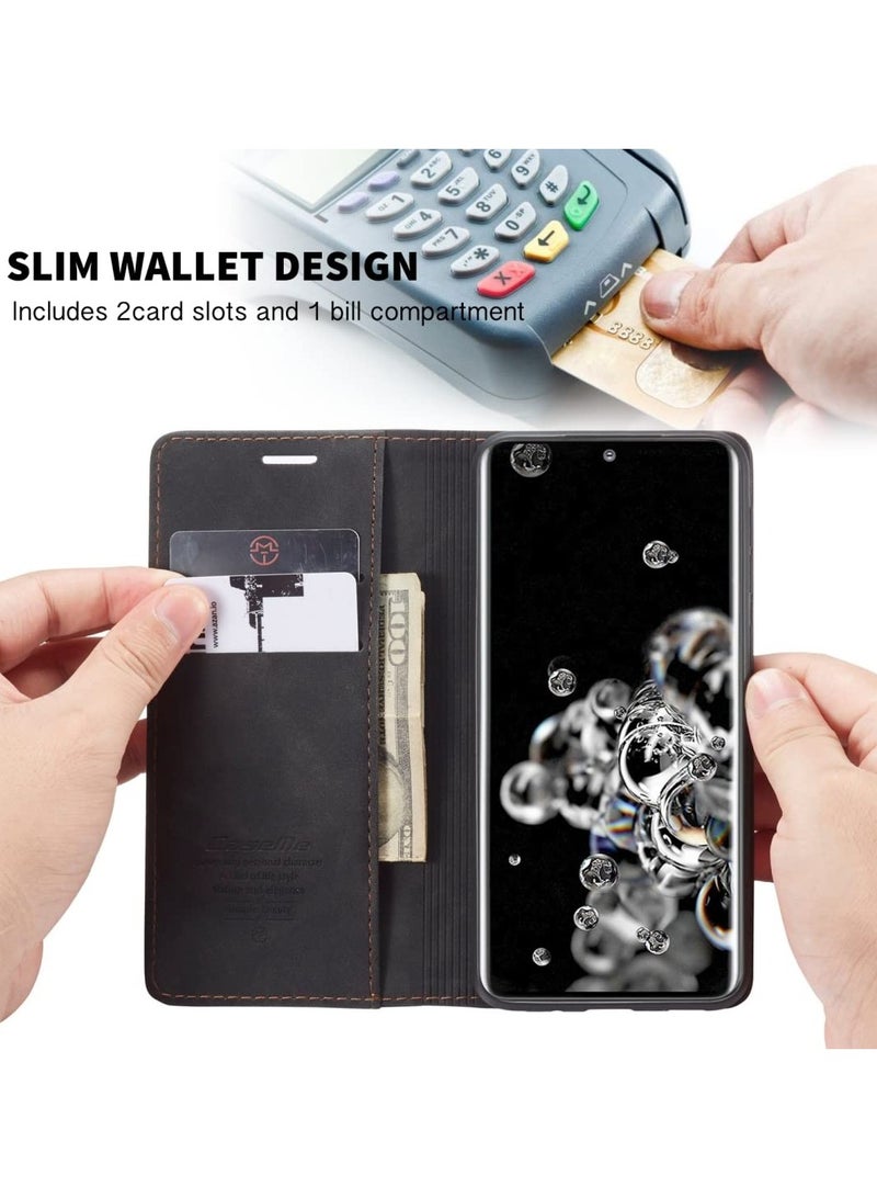 CaseMe Phone Case Luxury PU Leather Design 013 Flip Cover Card Slot Holder Cover For Samsung Galaxy S20 Ultra (Black) - Image 2