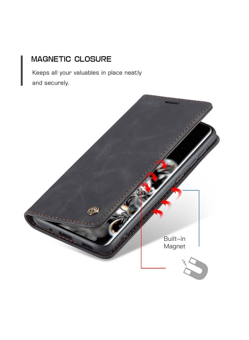 CaseMe Phone Case Luxury PU Leather Design 013 Flip Cover Card Slot Holder Cover For Samsung Galaxy S20 Ultra (Black) - Image 3