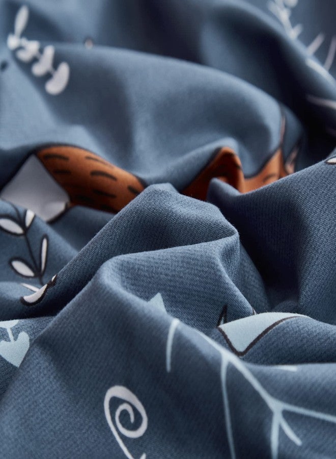 CLOTHKNOW مجموعة أغطية سرير الأطفال CLOTHKNOW توأم/توأم XL أزرق حيوانات الغابة مجموعة أغطية سرير كرتونية غابة الثعلب والأرنب مع 2 غطاء وسادة - Image 5