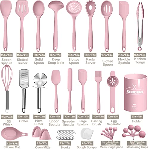 AIKKIL Silicone Cooking Kitchen Utensil Set, AIKKIL 43 Pcs Pink Cooking Utensils Set, Turner, Tongs, Spoon, Spatula, Kitchen Gadgets Tools Set For Nonstick Cookware, Heat Resistant (Dishwasher, BPA Free) - Image 2
