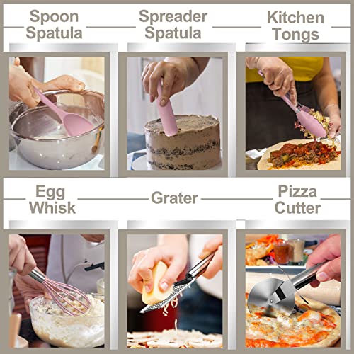 AIKKIL Silicone Cooking Kitchen Utensil Set, AIKKIL 43 Pcs Pink Cooking Utensils Set, Turner, Tongs, Spoon, Spatula, Kitchen Gadgets Tools Set For Nonstick Cookware, Heat Resistant (Dishwasher, BPA Free) - Image 5
