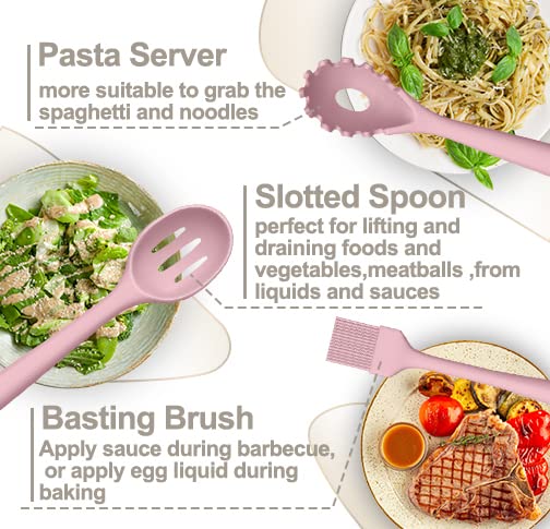 AIKKIL Silicone Cooking Kitchen Utensil Set, AIKKIL 43 Pcs Pink Cooking Utensils Set, Turner, Tongs, Spoon, Spatula, Kitchen Gadgets Tools Set For Nonstick Cookware, Heat Resistant (Dishwasher, BPA Free) - Image 4