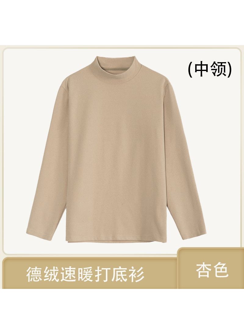 Generic Fleece Half Polo/turtle Neck Sleeve T-shirt Mens Autumn Winter Inner Warm Slimming Smooths Silhouette Versatile Base Layer Top Khaki 
