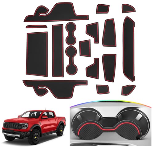 SKTU Upgrade Door Slot Mat for 2024 2025 2026 Ford Ranger Door Groove Gate Pad Ford Ranger 2024 2025 2026 Accessories 17Pcs Fit 2024 2025 2026 Ranger Raptor Door Compartment Console Liners (Red) - Image 1