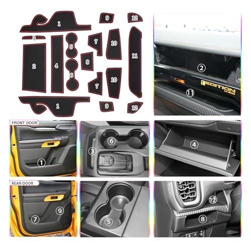SKTU Upgrade Door Slot Mat for 2024 2025 2026 Ford Ranger Door Groove Gate Pad Ford Ranger 2024 2025 2026 Accessories 17Pcs Fit 2024 2025 2026 Ranger Raptor Door Compartment Console Liners (Red) - Image 2