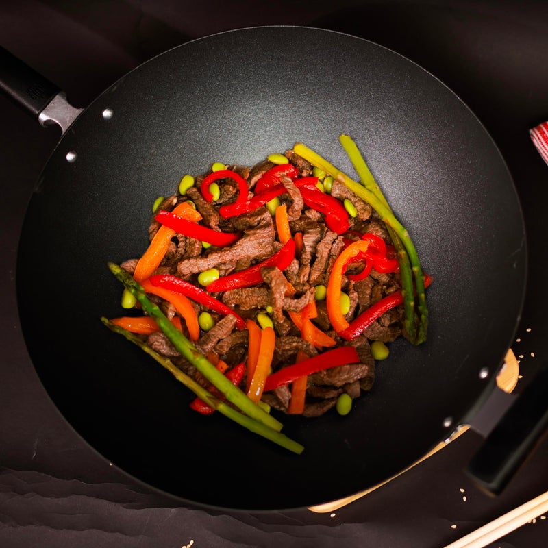 JOYCE CHEN Professional Series 14-Inch Carbon Steel Excalibur Nonstick Wok with Phenolic Handles - Image 5