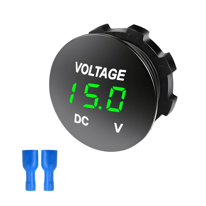 Gasedin DC 1224 V Voltmeter Gauge Mini Digital Display LED Voltage Meter Gauge with Round Panel Waterproof Battery Monitor Indicator for Car Boat Marine Truck Green - Image 3