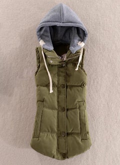 Women Vest Warm Sleeveless Jacket Cotton Solid Hooded Vest for Outerwear