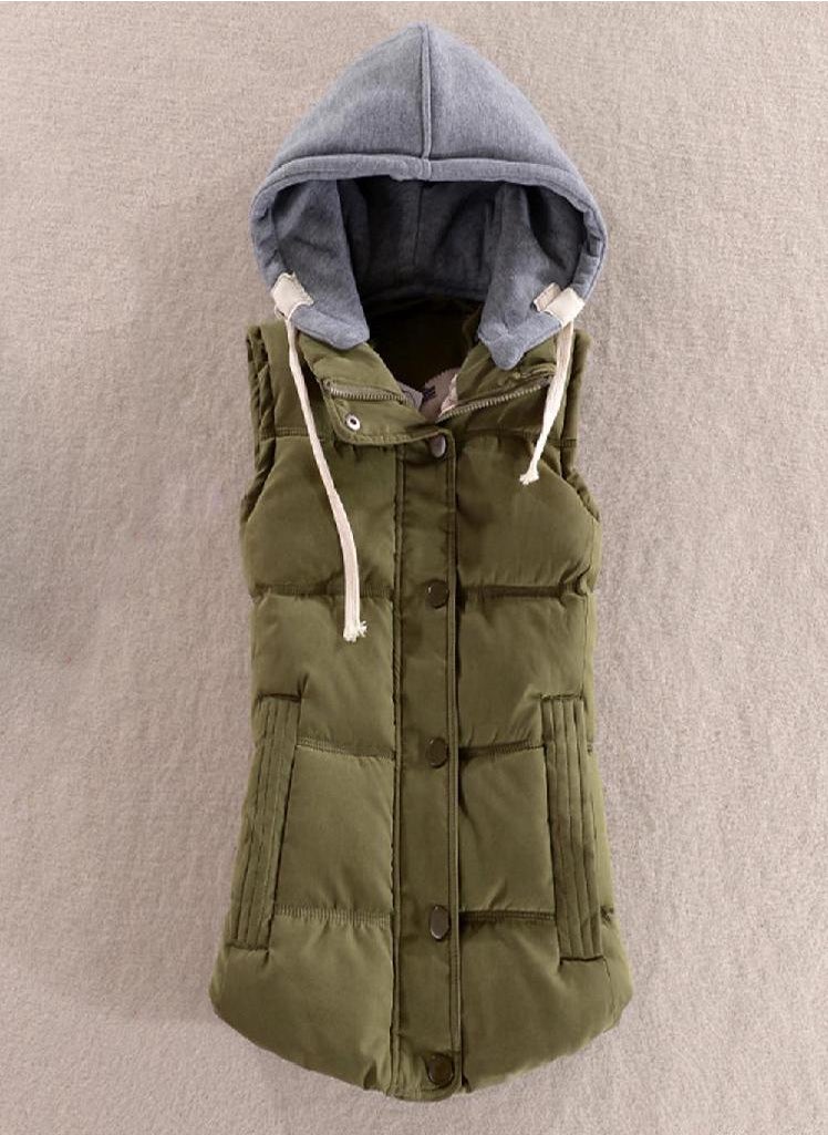 Eckek - Women Vest Warm Sleeveless Jacket Cotton Solid Hooded Vest for Outerwear - Image 1
