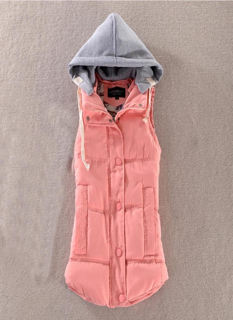 Eckek - Women Vest Warm Sleeveless Jacket Cotton Solid Hooded Vest for Outerwear - Image 1