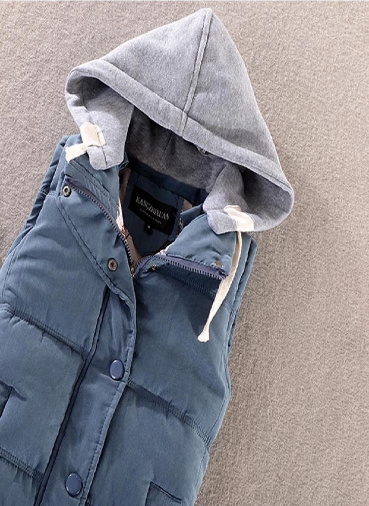 Eckek - Women Vest Warm Sleeveless Jacket Cotton Solid Hooded Vest for Outerwear - Image 1