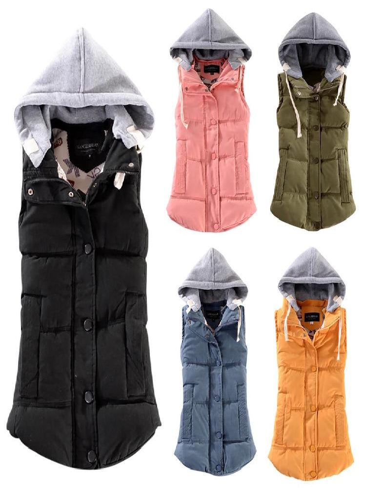 Eckek - Women Vest Warm Sleeveless Jacket Cotton Solid Hooded Vest for Outerwear - Image 1