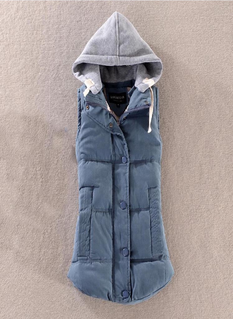 Eckek - Women Vest Warm Sleeveless Jacket Cotton Solid Hooded Vest for Outerwear - Image 1