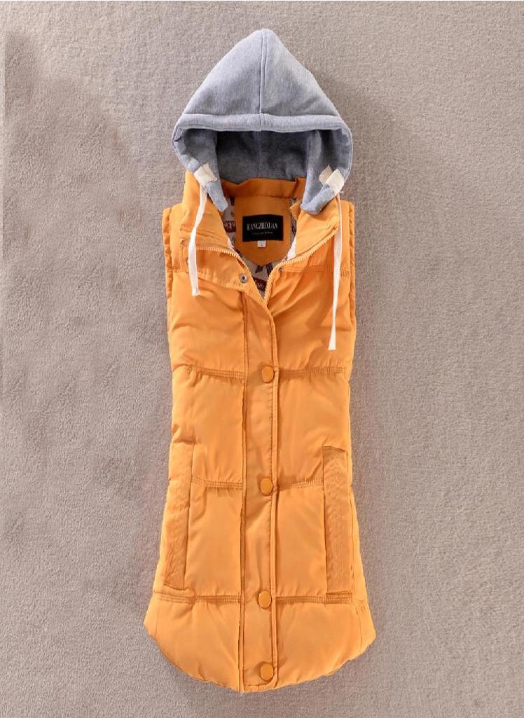 Eckek - Women Vest Warm Sleeveless Jacket Cotton Solid Hooded Vest for Outerwear - Image 1