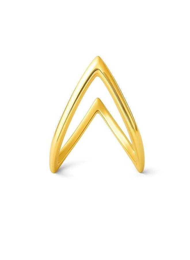 Cart Log Gold Plated V-Shaped Chunky Ring for Women & Girls | Statement Jewelry | Bold Chunky Ring | Anti-Tarnish Boho Stackable Ring | Trendy Beach Accessory for Women - Image 1