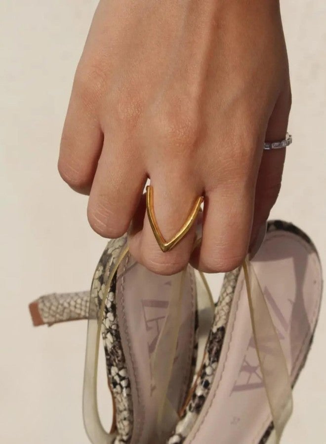 Cart Log Gold Plated V-Shaped Chunky Ring for Women & Girls | Statement Jewelry | Bold Chunky Ring | Anti-Tarnish Boho Stackable Ring | Trendy Beach Accessory for Women - Image 3