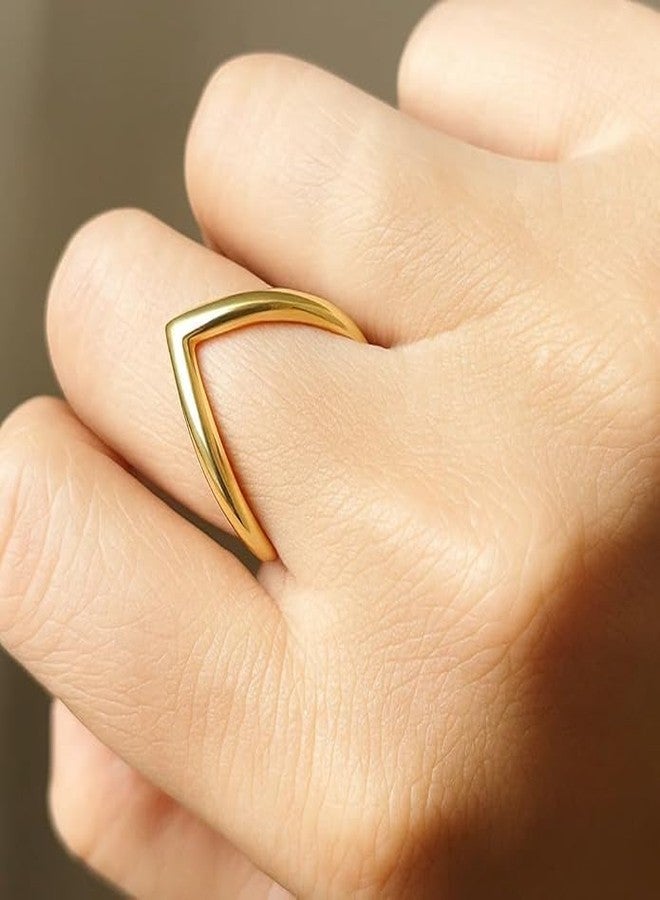 Cart Log Gold Plated V-Shaped Chunky Ring for Women & Girls | Statement Jewelry | Bold Chunky Ring | Anti-Tarnish Boho Stackable Ring | Trendy Beach Accessory for Women - Image 4