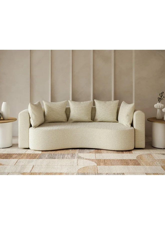 Ripple FURNITURE FLORA homes Elegant Curved 2-Seater Sofa with Plush Pillows, Cream - Image 1