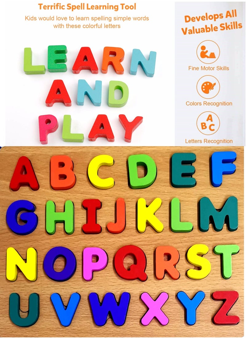 CRAFT MAGIC 51 Pieces of Wooden Board Learning Toy A to Z Alphabet, 1 to 20 Counting Numbers, Educational Activity Game for Kids (Set of 2)