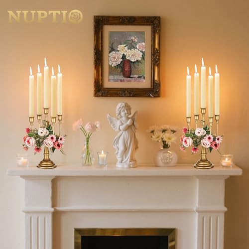 NUPTIO مجموعة حوامل الشموع المعدنية من نوبتيو - 2 حامل شموع على شكل شمعدان ذهبي مع 5 فروع - Image 5