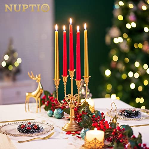 NUPTIO مجموعة حوامل الشموع المعدنية من نوبتيو - 2 حامل شموع على شكل شمعدان ذهبي مع 5 فروع - Image 4