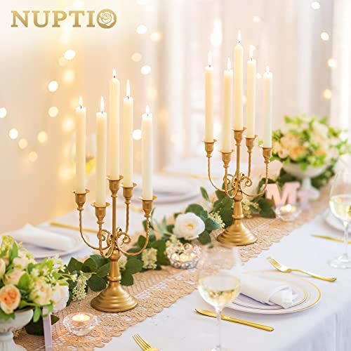 NUPTIO مجموعة حوامل الشموع المعدنية من نوبتيو - 2 حامل شموع على شكل شمعدان ذهبي مع 5 فروع - Image 3